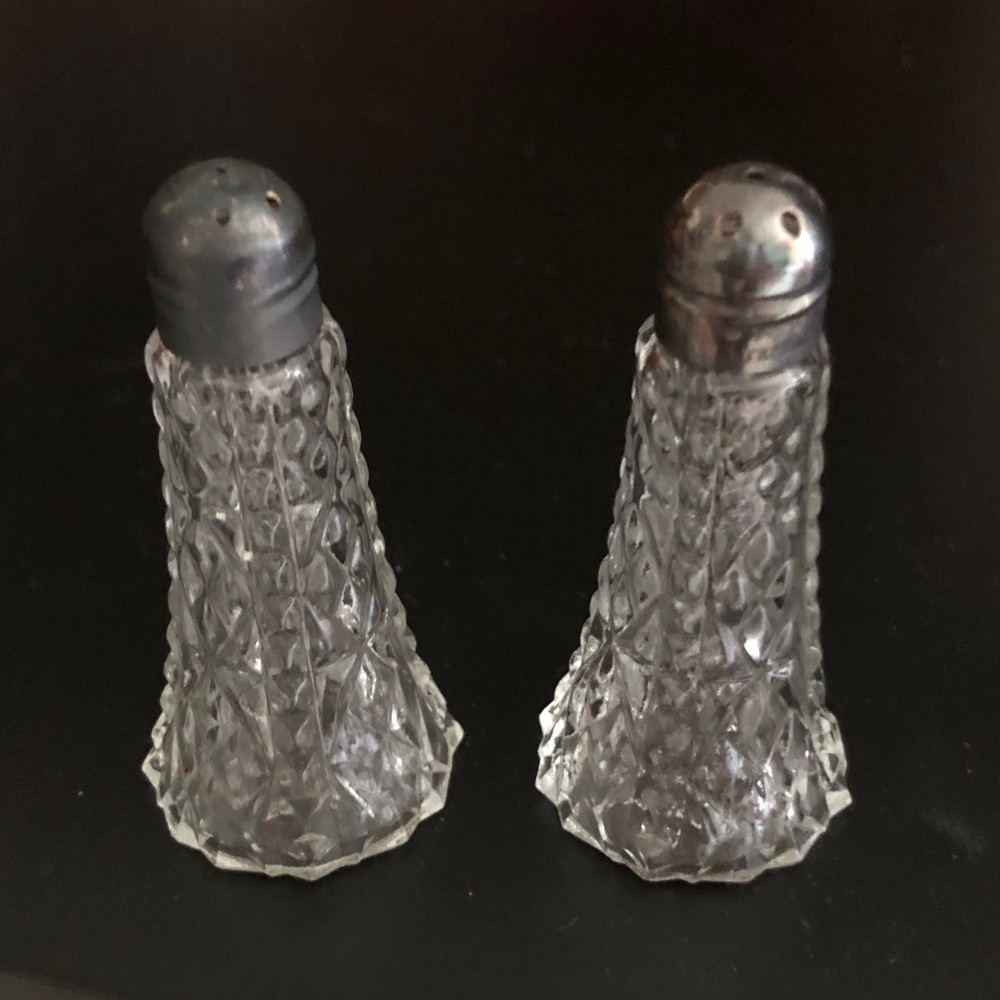 Vintage Sterling Silver Pressed Glass Salt & Pepper Shakers PAT APPL’D FOR